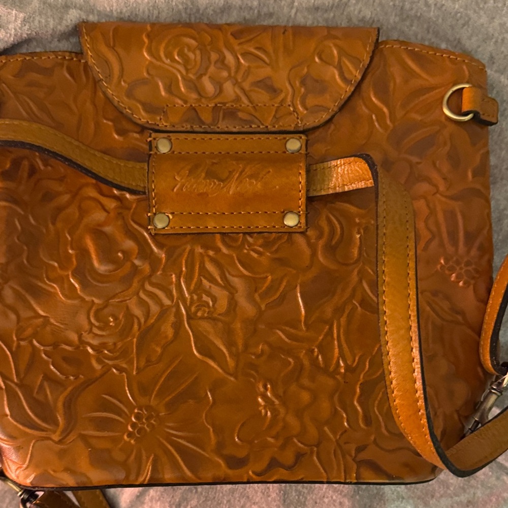 Embossed Leather Backpack - Tan - image 8